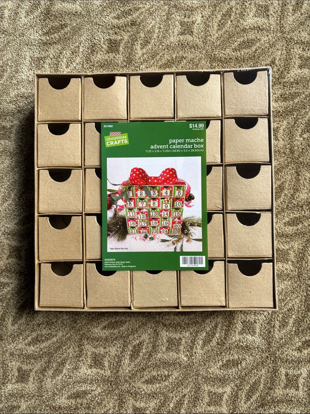 Paper Mache Advent Calendar Box - Natural Kraft
